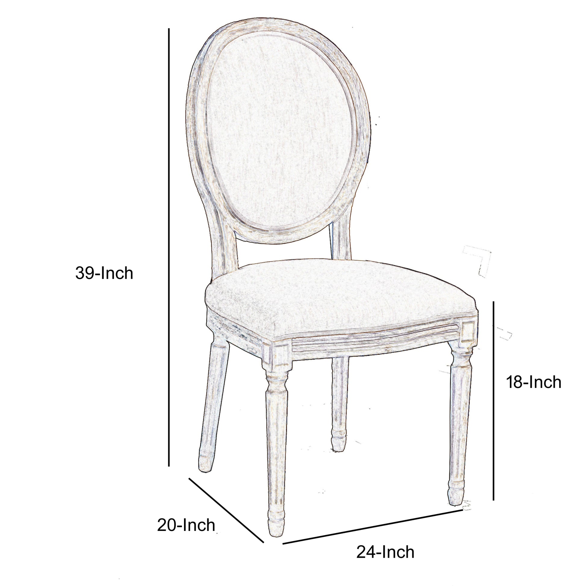 24 Inch Distressed Wood Dining Chair, Beige Fabric,Set Of 2, Natural Brown Beige Brown Wood Fabric