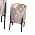 Lattice Round Metal Planter With Tubular Base, Set Of 3, Black And Beige Beige Black Metal