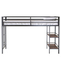 Adam Junior Twin Loft Bunk Black With Cinnamon Wood Shelf Box Spring Not Required Twin Black Metal Bedroom Bunk Metal & Wood