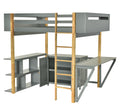 Twin Size Wood Loft Bed With Built In Storage Cabinet And Cubes, Foldable Desk, Gray Gray Solid Wood Mdf