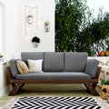 Outdoor Adjustable Patio Wooden Daybed Sofa Chaise Lounge With Cushions For Small Places, Brown Finish Gray Cushion Yes Complete Patio Set Gray Water Resistant Frame Water Resistant Cushion Garden & Outdoor Casual Sofa Seating Groups Foam Solid Wood