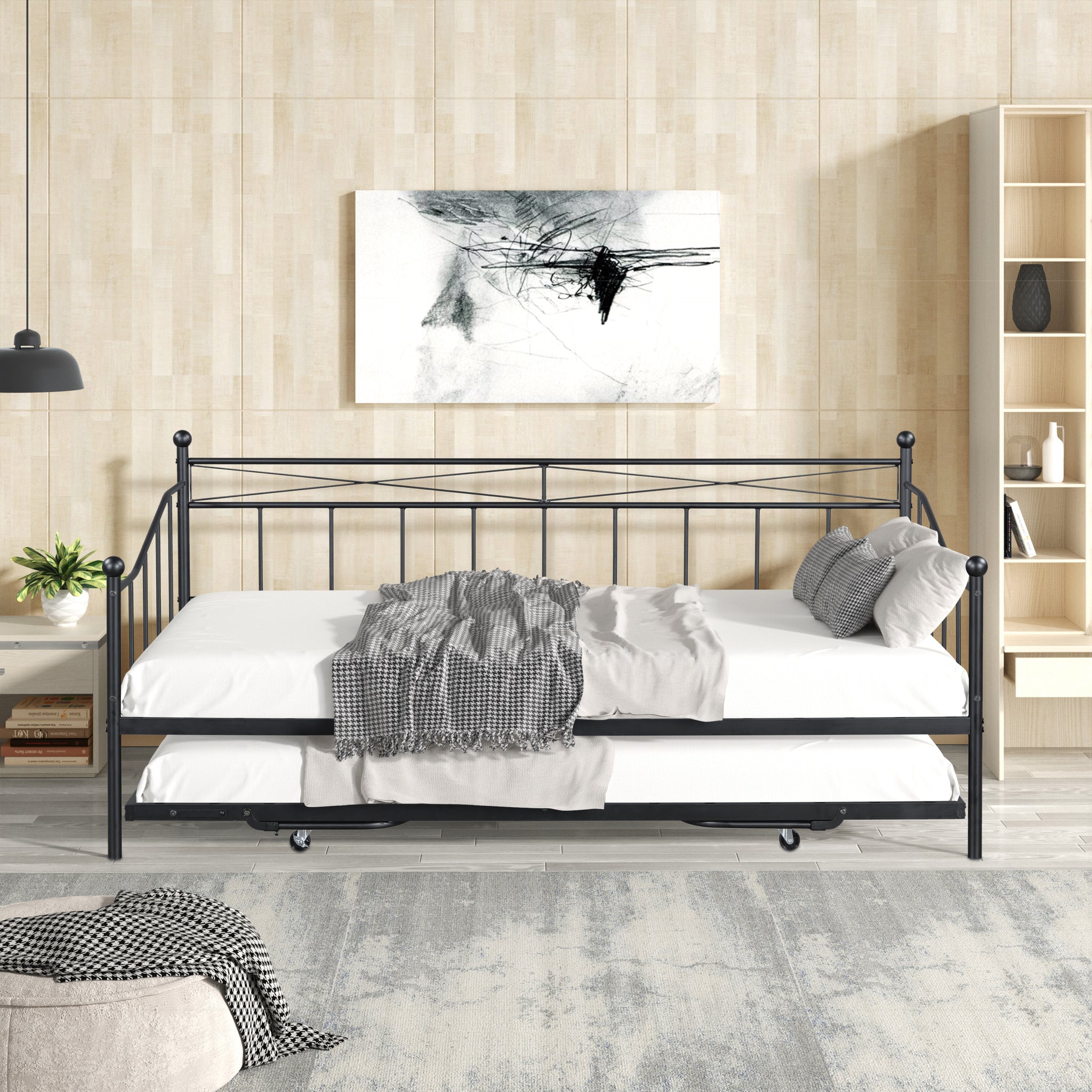 Metal Daybed With Pop Up Trundle Black Steel