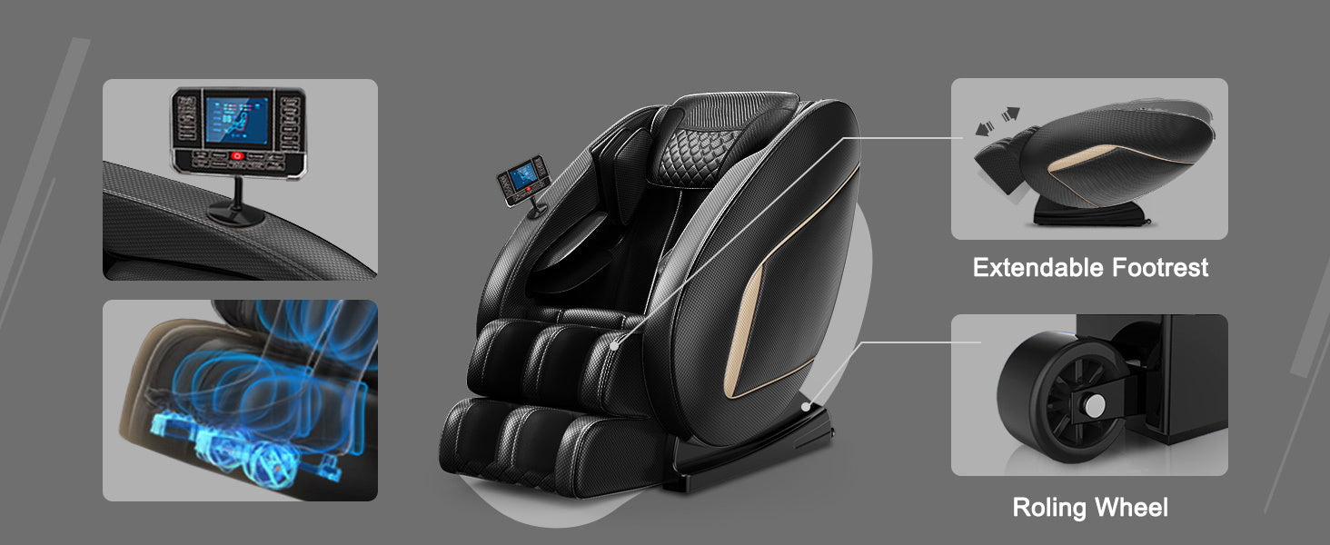 Massage Chair Blue Tooth Connection And Speaker, Easy To Use At Home And In The Office And Recliner With Zero Gravity With Full Body Air Pressure, 001, 50D X 26W X 40H In, Black3 Black Pu Leather