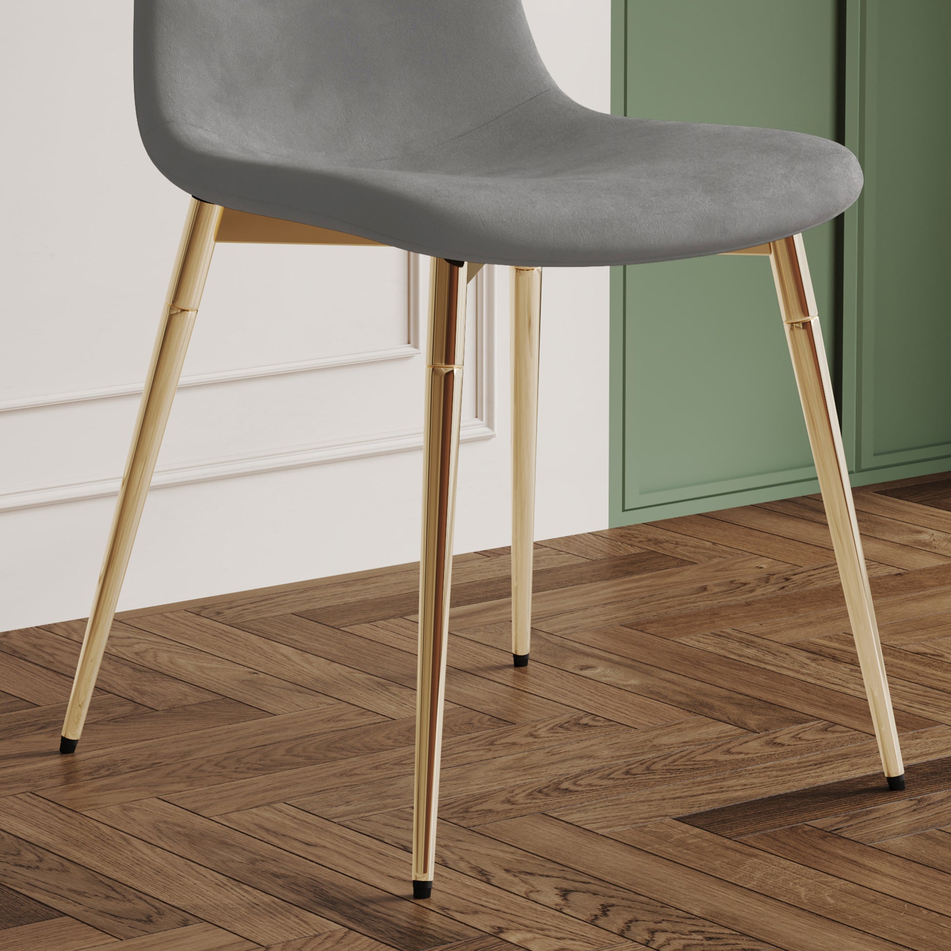 Dining Table Set Of 5, 0.32" Thick Tempered Glass Top Dining Table With Metal Legs And Four Fabric Dining Chairs, Table Size: 62.99" L X 35.43" W X 29.92" H Gold Tempered Glass