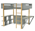 Twin Size Wood Loft Bed With Built In Storage Cabinet And Cubes, Foldable Desk, Gray Gray Solid Wood Mdf