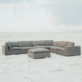 Modern Living Room Ottoman, Premium Fabric Upholstered 1 Pc Ottoman With Plush Seat Cushion Wood Primary Living Space Solid Grey Gray Linen Linen Or Linen Blend Medium Soft Backless Contemporary Cube Armless Polyester Wood Fabric