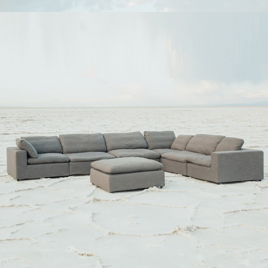Modern Living Room Ottoman, Premium Fabric Upholstered 1 Pc Ottoman With Plush Seat Cushion Wood Primary Living Space Solid Grey Gray Linen Linen Or Linen Blend Medium Soft Backless Contemporary Cube Armless Polyester Wood Fabric
