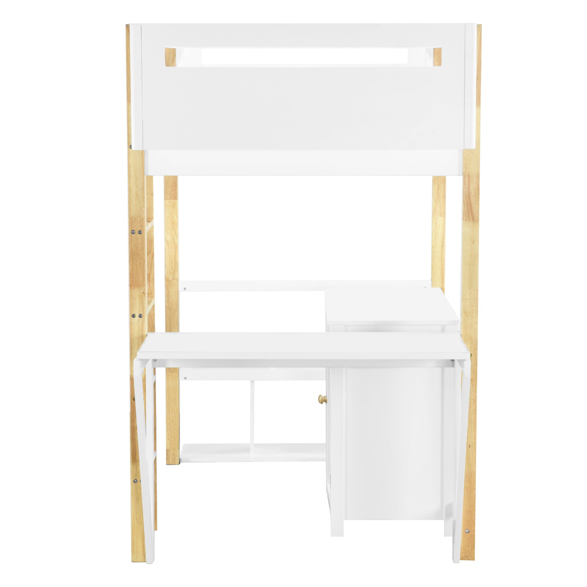 Twin Size Wood Loft Bed With Built In Storage Cabinet And Cubes, Foldable Desk, White White Solid Wood Mdf