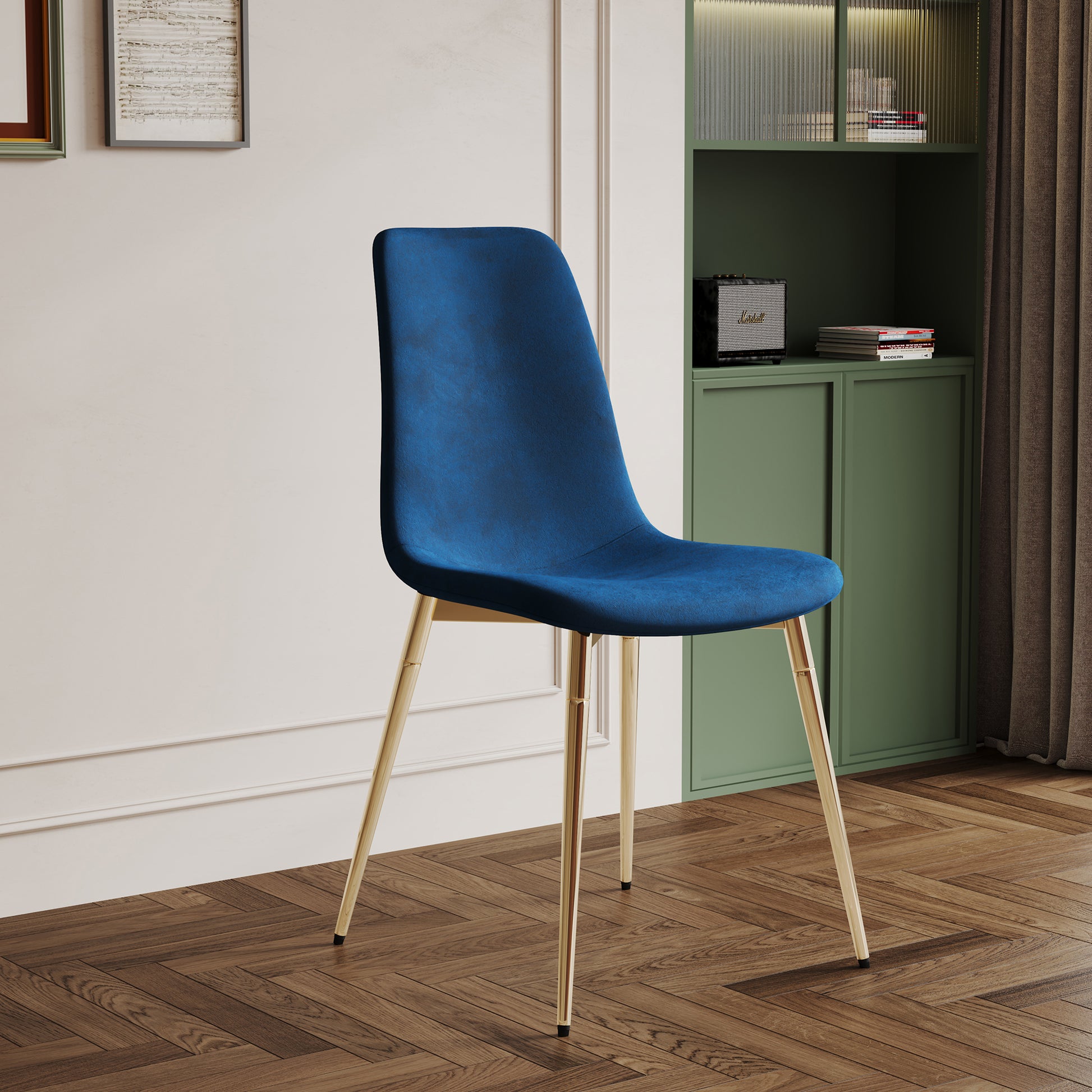 Dining Table Set Of 9, 0.32" Thick Tempered Glass Top Dining Table With Metal Legs And Eight Fabric Dining Chairs, Table Size: 62.99" L X 35.43" W X 29.92" H Gold Tempered Glass