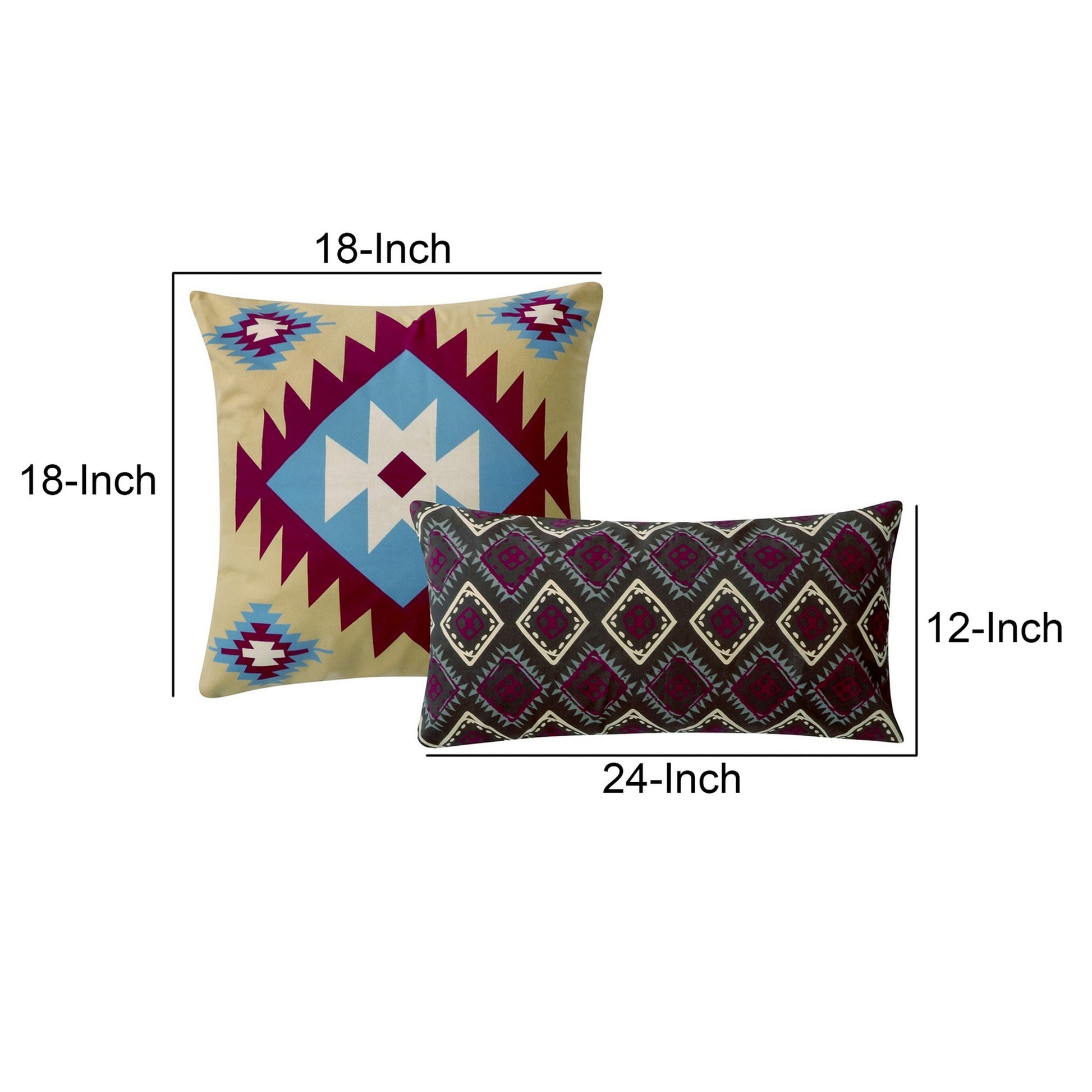 Cotton Accent Throw Pillow, Southwest Print, Pair Of 2, Multicolor Multicolor Cotton