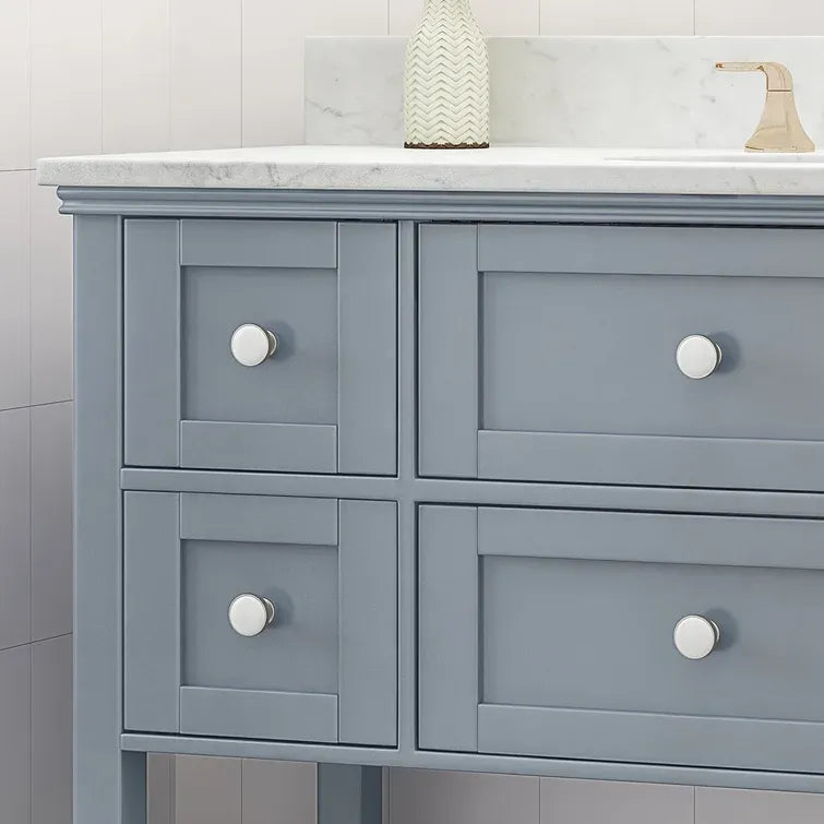 49'' Bathroom Vanity With Marble Top & Ceramic Sink, Open Shelf, 5 Drawers, Gray Same As N759S999002E Grey Plywood