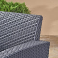 Outdoor Charcoal Faux Wicker Club Chairs With Light Grey Water Resistant Cushions Grey Fabric