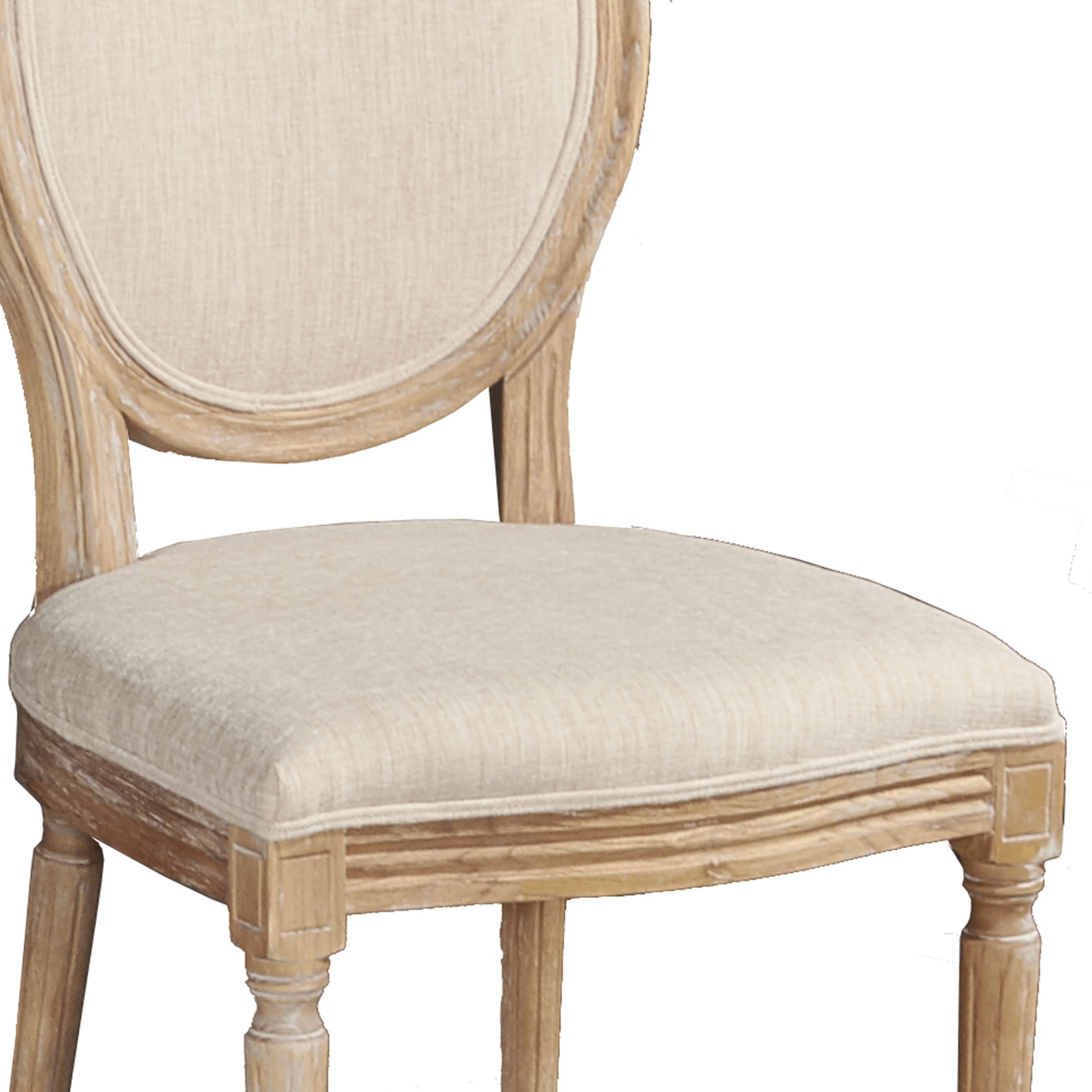 24 Inch Distressed Wood Dining Chair, Beige Fabric,Set Of 2, Natural Brown Beige Brown Wood Fabric