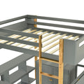 Full Size Wood Loft Bed With Built In Storage Cabinet And Cubes, Foldable Desk, Gray Gray Solid Wood Mdf