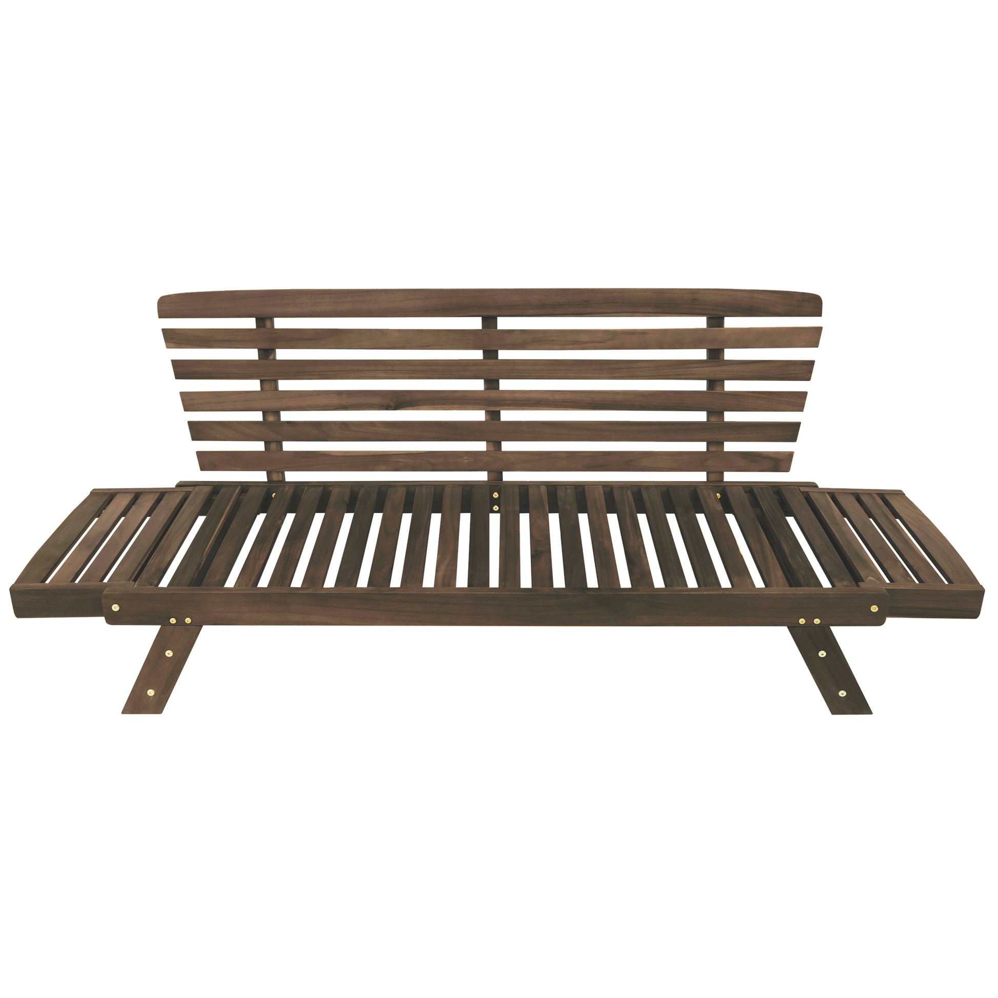 Outdoor Adjustable Patio Wooden Daybed Sofa Chaise Lounge With Cushions For Small Places, Brown Finish Gray Cushion Yes Complete Patio Set Gray Water Resistant Frame Water Resistant Cushion Garden & Outdoor Casual Sofa Seating Groups Foam Solid Wood