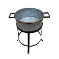 21, 18, And 16 Inch 3 Piece Round Tub Metal Planter Set With Stand In Galvanized Gray And Black Iron Black Gray Iron