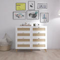 White Color 8 Drawers Chest Of Drawers With Rattan Drawer Face Golden Legs And Handles White White Bedroom Rosewood Wood Rattan