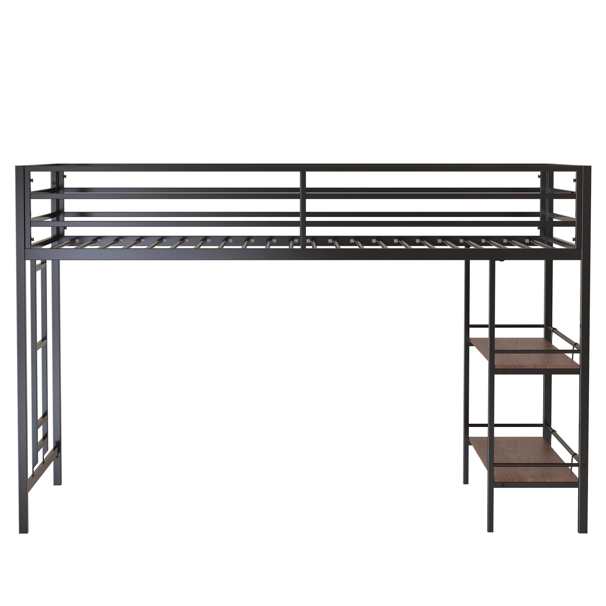 Adam Junior Twin Loft Bunk Black With Cinnamon Wood Shelf Box Spring Not Required Twin Black Metal Bedroom Bunk Metal & Wood