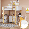 Twin Size Wood Loft Bed With Built In Storage Cabinet And Cubes, Foldable Desk, White White Solid Wood Mdf