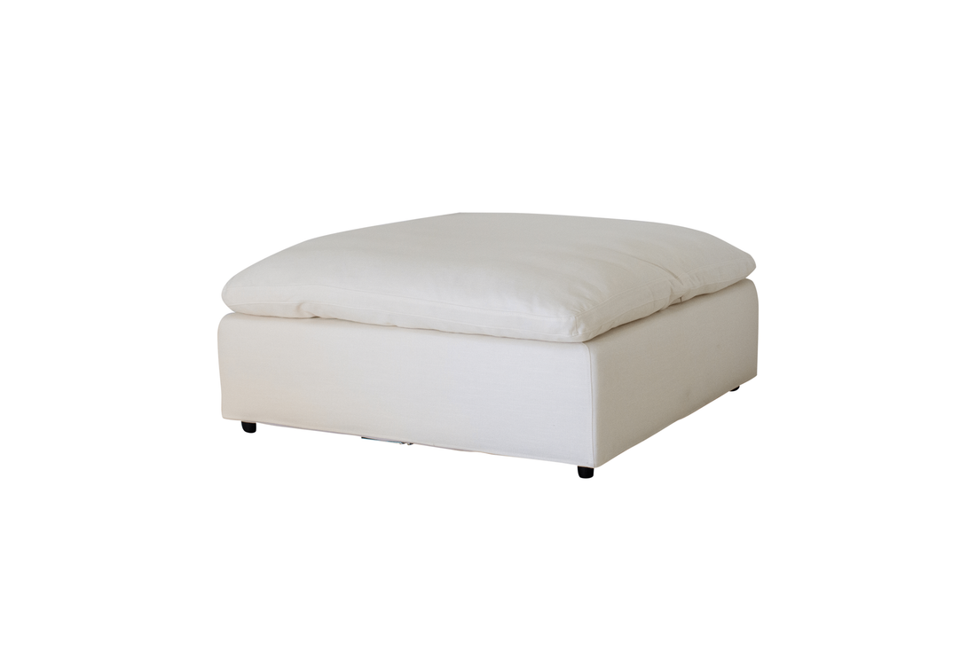 Modern 17" Luxe Size Ottoman, Premium Fabric Upholstered 1 Pc Living Room Cube Shape Ottoman With Plush Seat Cushion, White Wood Primary Living Space Solid White White Linen Linen Or Linen Blend Medium Soft Backless Contemporary,Modern Cube Armless