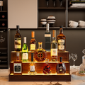 Led Lighted Liquor Bottle Display Shelf, 20 Inch Bar Display Shelf, Diy Illuminated Bottle Shelf With App & Remote Control, 2 Step Freestanding Holding Bottles For Home Bar, Party, Walnut Walnut Kitchen Modern Engineered Wood