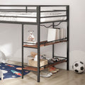 Adam Junior Twin Loft Bunk Black With Cinnamon Wood Shelf Box Spring Not Required Twin Black Metal Bedroom Bunk Metal & Wood