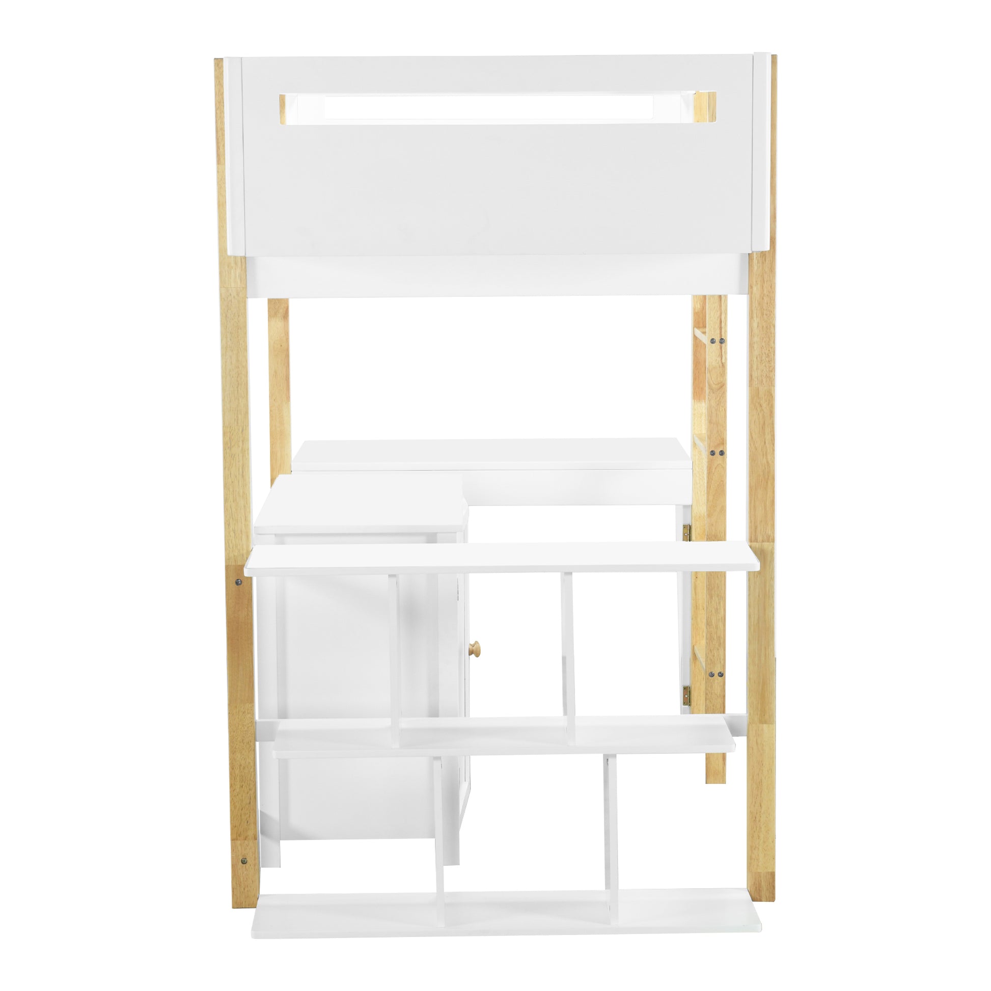 Twin Size Wood Loft Bed With Built In Storage Cabinet And Cubes, Foldable Desk, White White Solid Wood Mdf