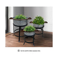 21, 18, And 16 Inch 3 Piece Round Tub Metal Planter Set With Stand In Galvanized Gray And Black Iron Black Gray Iron