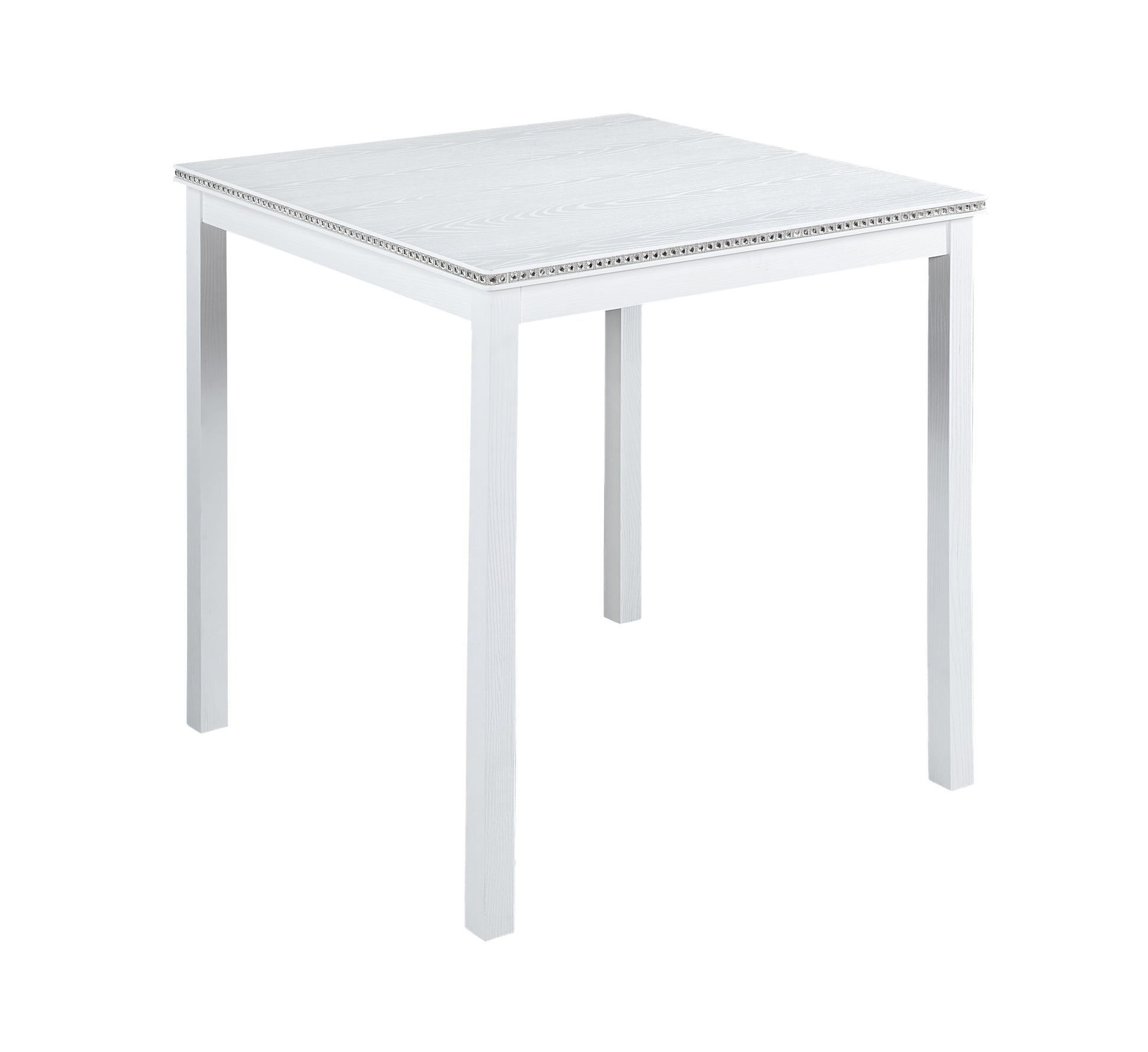 5 Piece Counter Height Table Set, Wooden Kitchen Table Set With Square Table And 4 Upholstered Chairs, Counter Height Dining Table With Crystal Decoration And Chair Set For Kitchen, Dining Room,White Beige White Seats 4 Dining Room 4 Leg Square Dining