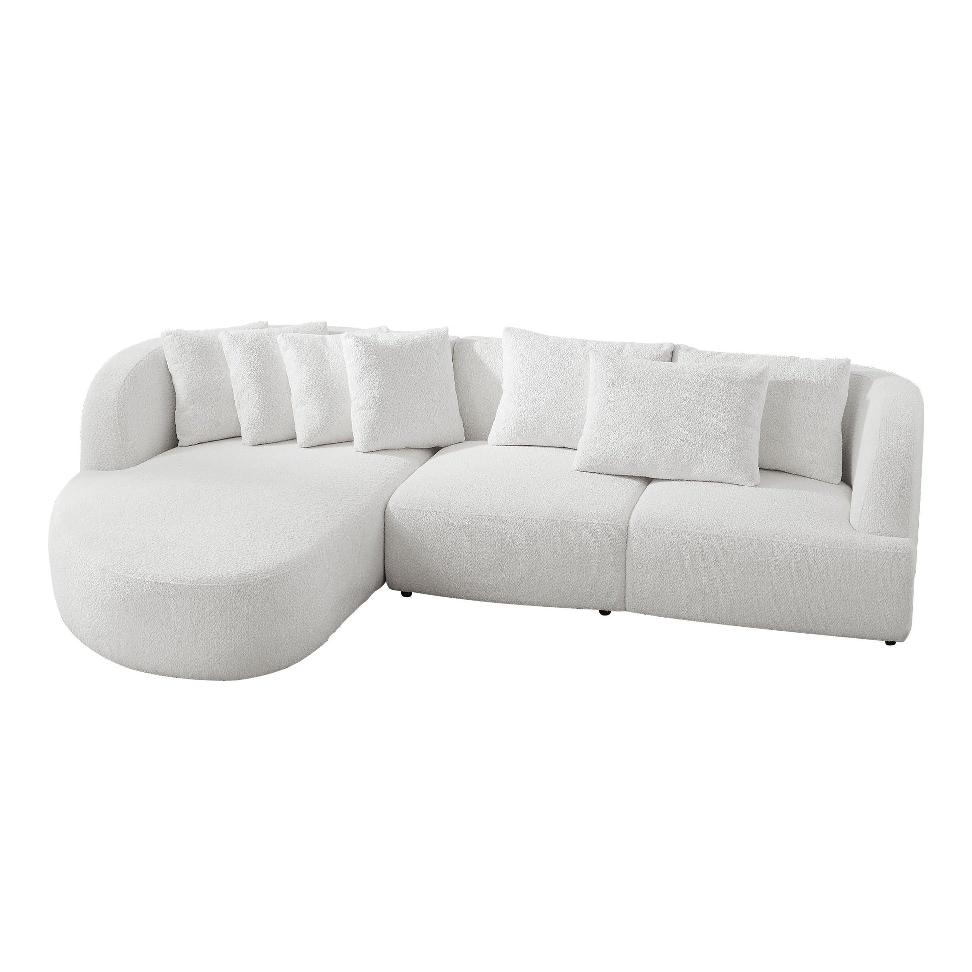 Convertible Corner Sofa With Armrest And Sectional Sofa, Left Chaise Longue For Living Room, Apartment & Office Beige Beige Boucle