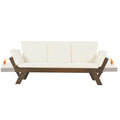 Outdoor Adjustable Patio Wooden Daybed Sofa Chaise Lounge With Cushions For Small Places, Brown Finish Beige Cushion Yes Complete Patio Set Beige Water Resistant Frame Water Resistant Cushion Garden & Outdoor Casual Sofa Seating Groups Foam Solid Wood