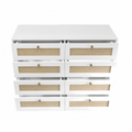 White Color 8 Drawers Chest Of Drawers With Rattan Drawer Face Golden Legs And Handles White White Bedroom Rosewood Wood Rattan