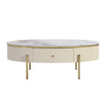 Modern Oval Coffee Table With 2 Large Drawers Storage Accent Table Off White Mdf