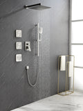 Shower System With Shower Head, Hand Shower, Slide Bar, Bodysprays, Shower Arm, Hose, Valve Trim, And Lever Handles Brushed Nickel Brass