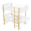 Twin Size Wood Loft Bed With Built In Storage Cabinet And Cubes, Foldable Desk, White White Solid Wood Mdf