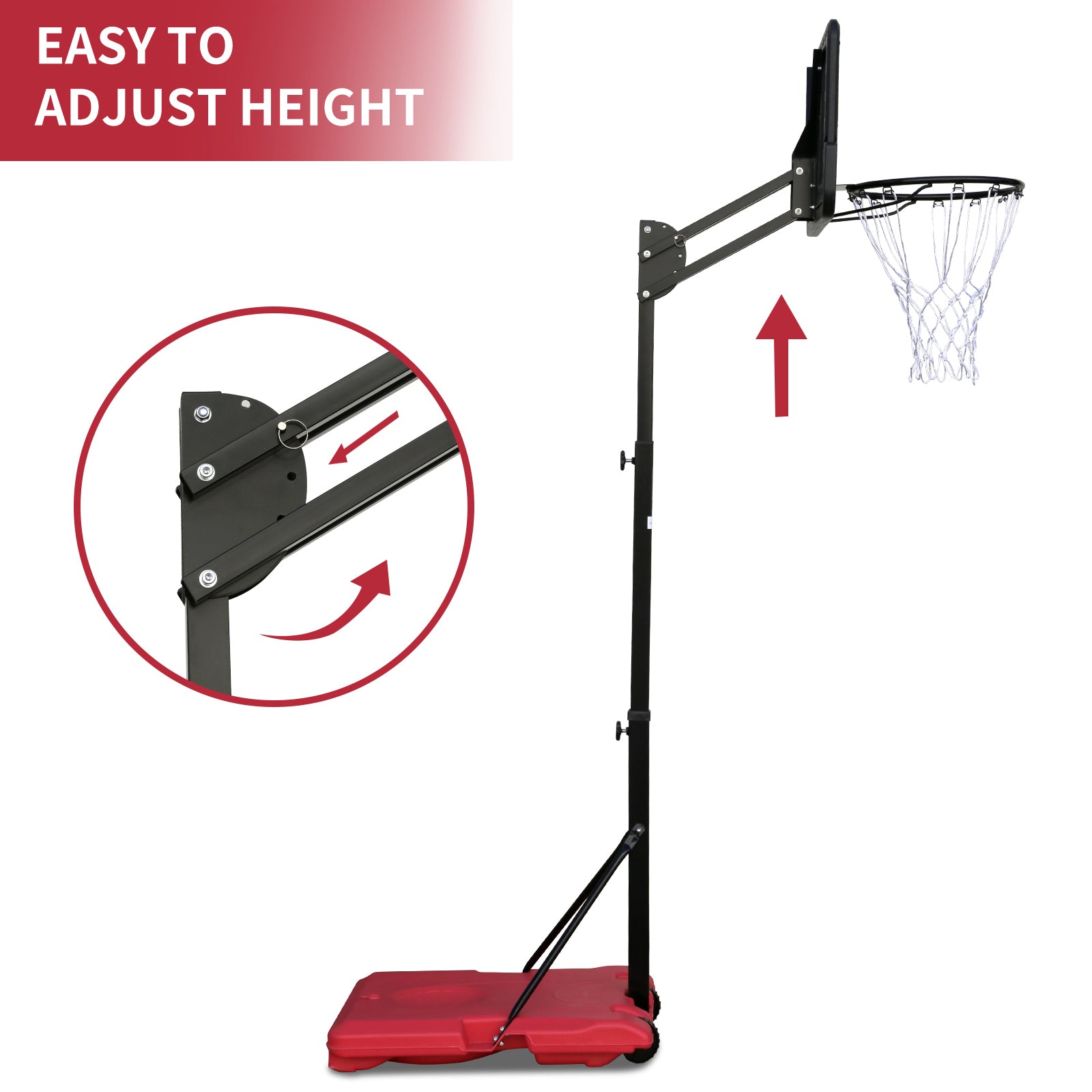 Use For Outdoor Height Adjustable 4.8 To 7.7Ft Basketball Hoop 44 Inch Backboard Portable Basketball Goal System With Stable Base And Wheels Balls Sports Red Garden & Outdoor Sporty Iron