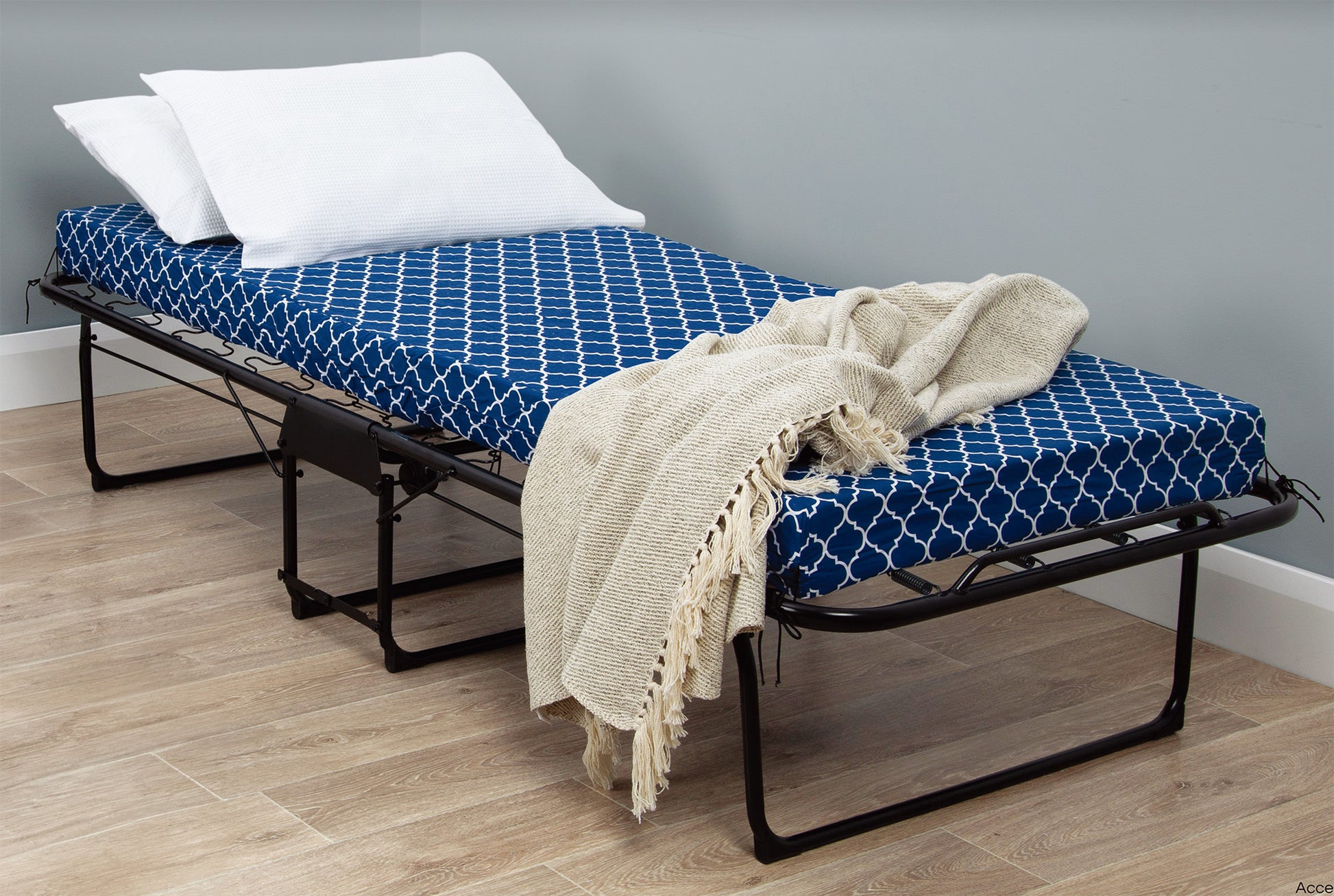 Metal Folding Bed Frame With Foam Mattress For Small Space, Easy Storage And Movable With 4 Castors Box Spring Not Required Black Blue Metal Bedroom Minimalist,Modern Bed Frame Foam Cotton Foam