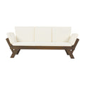 Outdoor Adjustable Patio Wooden Daybed Sofa Chaise Lounge With Cushions For Small Places, Brown Finish Beige Cushion Yes Complete Patio Set Beige Water Resistant Frame Water Resistant Cushion Garden & Outdoor Casual Sofa Seating Groups Foam Solid Wood