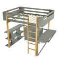 Full Size Wood Loft Bed With Built In Storage Cabinet And Cubes, Foldable Desk, Gray Gray Solid Wood Mdf