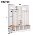 Wide Design Hall Tree With Storage Bench, Minimalist Shoe Cabinet With Cube Storage & Shelves, Multifunctional Coat Rack With 8 Hooks For Entryways, Mudroom, White High Back White Primary Living Space Cubby Particle Board