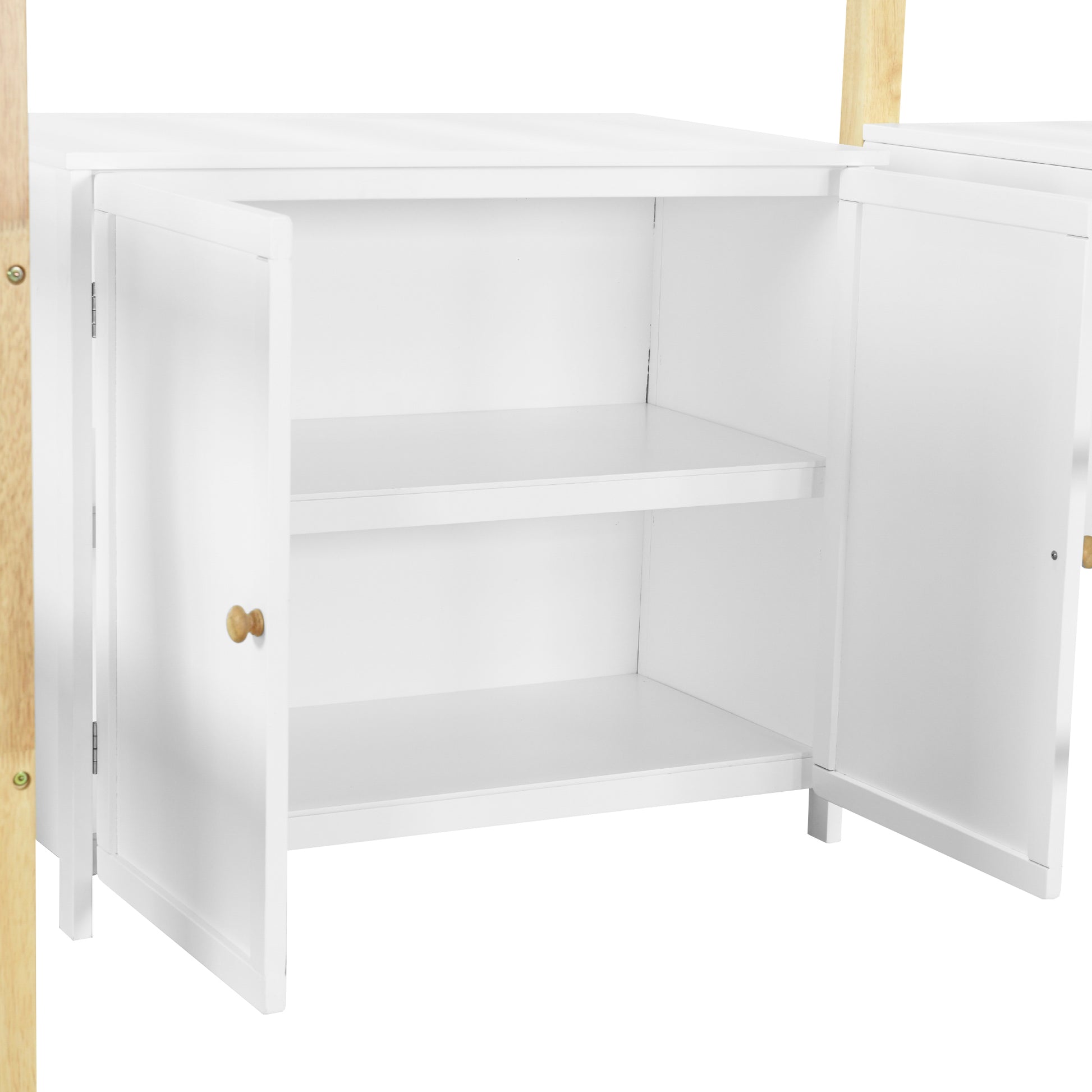 Twin Size Wood Loft Bed With Built In Storage Cabinet And Cubes, Foldable Desk, White White Solid Wood Mdf