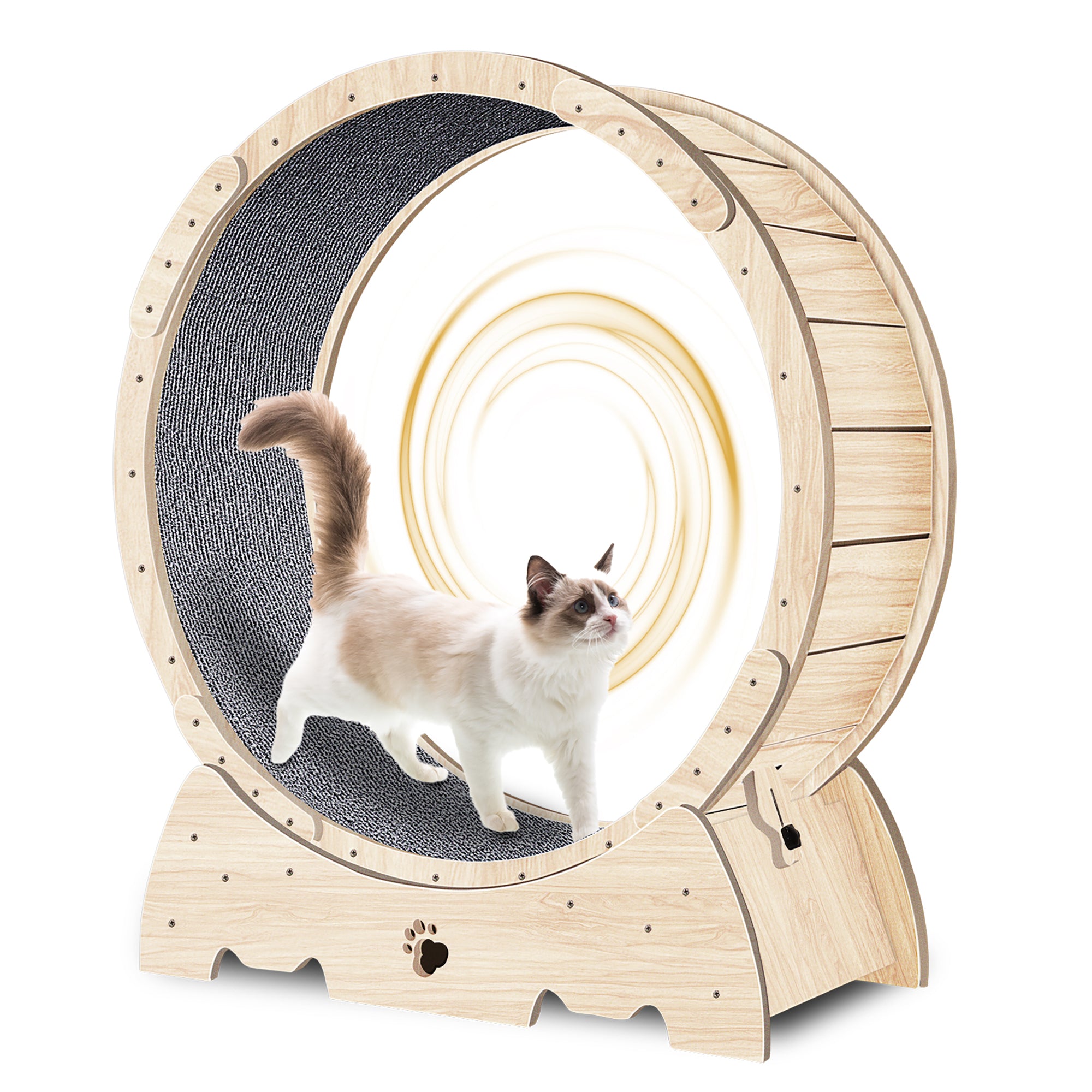 Cat Exercise Wheel For Indoor Cats, Cat Running Wheel With Carpeted Runway, Cat Sport Treadmill Wheel For Kitty'S Longer Life, Fitness Weight Loss Device, 37" Natural Wood Color Natural Wood Wood