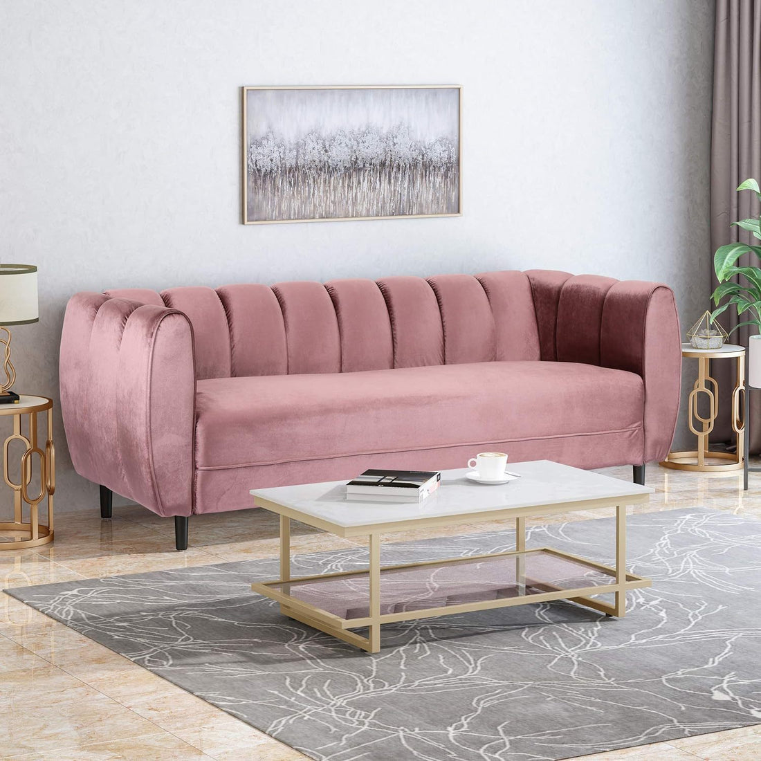 Miranda Velvet 3 Seater Sofa Blush Velvet