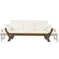 Outdoor Adjustable Patio Wooden Daybed Sofa Chaise Lounge With Cushions For Small Places, Brown Finish Beige Cushion Yes Complete Patio Set Beige Water Resistant Frame Water Resistant Cushion Garden & Outdoor Casual Sofa Seating Groups Foam Solid Wood