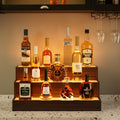 Led Lighted Liquor Bottle Display Shelf, 20 Inch Bar Display Shelf, Diy Illuminated Bottle Shelf With App & Remote Control, 2 Step Freestanding Holding Bottles For Home Bar, Party, Walnut Walnut Kitchen Modern Engineered Wood