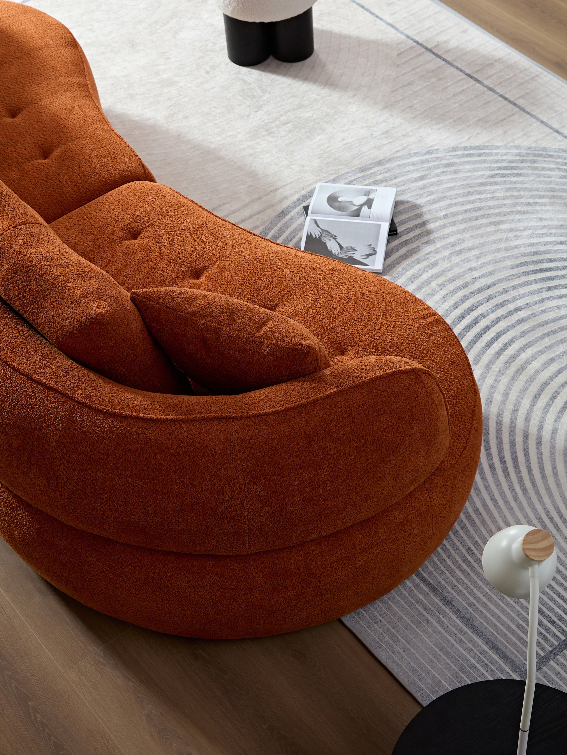 Wks7C Orange Sectional Sofa With Removable Pillows, Durable Fabric, Solid Wood Frame, High Density Sponge Filler Orange Fabric 4 Seat