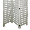 Textured 3 Panel Foldable Wooden Screen With Slats, Gray Gray Wood