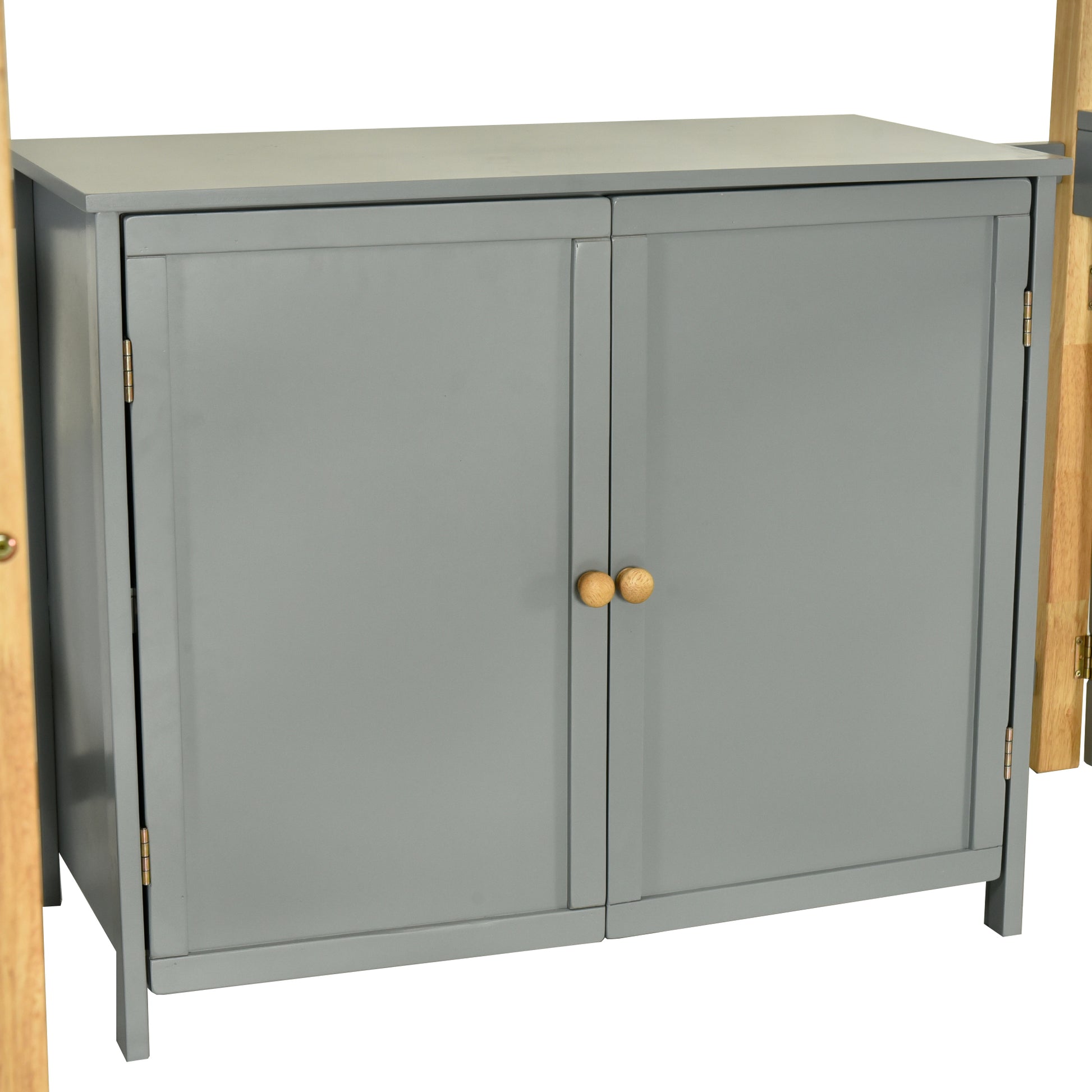 Full Size Wood Loft Bed With Built In Storage Cabinet And Cubes, Foldable Desk, Gray Gray Solid Wood Mdf
