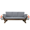 Outdoor Adjustable Patio Wooden Daybed Sofa Chaise Lounge With Cushions For Small Places, Brown Finish Gray Cushion Yes Complete Patio Set Gray Water Resistant Frame Water Resistant Cushion Garden & Outdoor Casual Sofa Seating Groups Foam Solid Wood