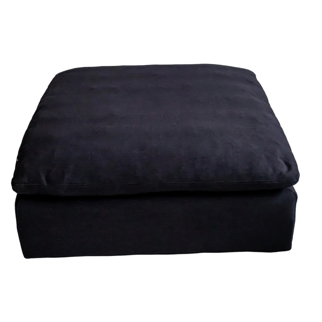 Modern 17" Luxe Size Ottoman, Premium Fabric Upholstered 1 Pc Living Room Cube Ottoman With Plush Seat Cushion, Navy Wood Primary Living Space Solid Blue Navy Linen Linen Or Linen Blend Medium Soft Backless Contemporary Cube Armless Polyester Wood Fabric